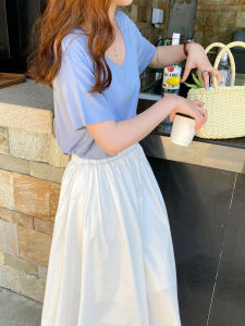 Loose Womens T-shirt Modal Ice Silk Short Sleeve V-neck Summer New Style Green Face Mask Top Comfortable Breathable Casual Wear