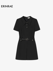 ERINRAE25 Autumn New Style High Waist A-Line Dress Polo Collar Short Sleeve Commute Friendly Elegant French Acetate Dress