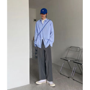 Blue Shirt Men Long Sleeves Summer Japanese Trendy Cityboy Fancy Teenagers Handsome Shirt Coat