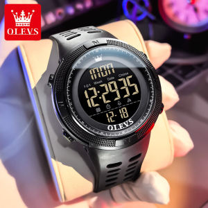 OLEVS Jam Tangan Digital Pria Anti Air LED Original Kulit Import Korea Style Terbaru Multifungsi Jam Tangan Cowok