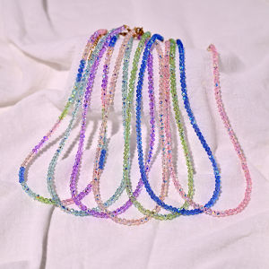 4 มม.คริสตัลสแตนเลสสร้อยคอผู้หญิงแฟชั่นลูกปัดแก้วสีสันสดใส Femme เครื่องประดับอุปกรณ์เสริม