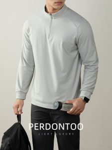 PERDONTOO | Mens Long Sleeve Polo Shirt with Zipper Collar Wrinkle-Resistant Business Casual