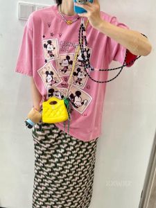 Korean Style Loose Fit Summer New Arrival Mickey Mouse round Neck Short Sleeve T-Shirt Age Reduction Versatile Cute Mickey Shape