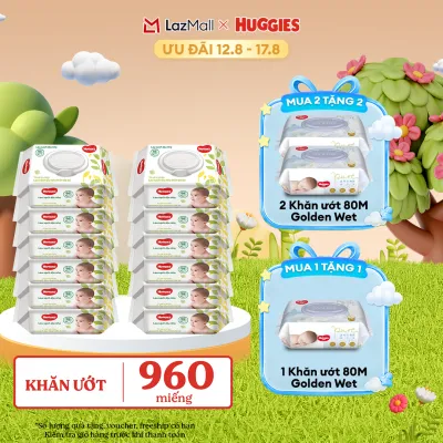 [12-17.08 GIẢM THÊM 90K] Thùng khăn giấy ướt 12 gói Huggies 80 miếng không mùi