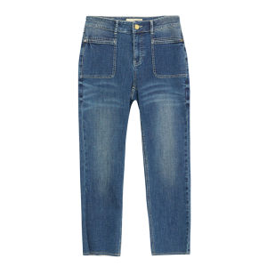 High Waist Nine-Tenths Womens Jeans Versatile Nautical Style Slim Fit Pencil Pants Cotton Stretch Denim Zipper Closure