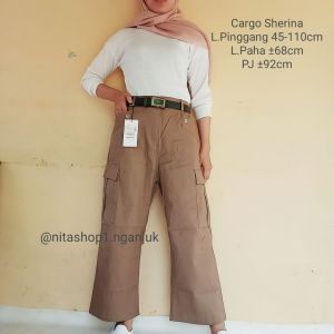 Kulot Cargo Jumbo Highwaist Sherina Double Pocket Matt Combet Stretch Super Premium BB 40-70Kg/Celana Cargo Soft Jeans Combet Stretch Hw