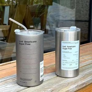 [GIÁ TỐT] Ly giữ nhiệt inox 600ml Iced Americano tặng kèm ống hút