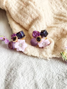 Silver Needle Purple Flower Crystal Earrings for Women Elegant Simple Sweet Rose Design Japanese Korean Style Alloy Plated Jewelry