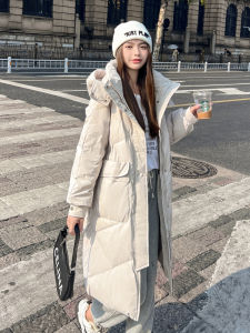 แจ็คเก็ตขนเป็ดสีขาวทรงหลวมสไตล์เกาหลีสำหรับผู้หญิง แจ็คเก็ตขนนกเป็ดแขนยาวฤดูหนาว 2025 แจ็คเก็ตแบบมีฮู้ดทรงตรงสำหรับผู้หญิง