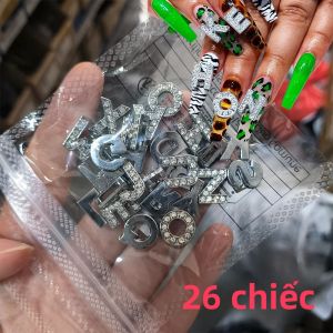 26 Chiếc 3D Bạc Bảng Chữ Cái Móng Tay Trang Trí 8mm A-Z Chữ Cái Tiếng Anh Với Đá Pha Lê Trang Trí Móng Tay Cao Cấp Bộ Phụ Kiện Tự Làm