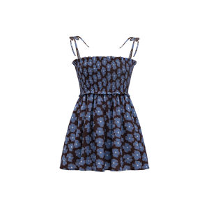 Flower Print Lace-Up Spaghetti Strap Waist-Slimming Top