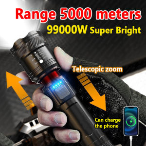 MONJ Super Bright Zoom LED Flashlight Rechargeable Waterproof Original Three Lighting Modes Portable Outdoor Camping Searchlight
