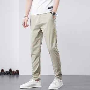 Mens Summer Thin Casual Pants Straight Leg Nine Points Pure Color Commute Suit Pants Breathable Versatile Summer Long Trousers