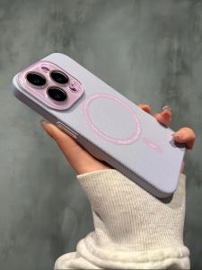 Suitable for iPhone 15 Phone Case Apple 14promax New Arrival Lychee Pattern 13pro with Lens Protector All-Inclusive 12 Fancy Elegant 14plus Purple MagSafe Magnetic Charging Protective Case
