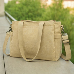 Large Capacity Fashion Mens and Womens Pure Color Canvas Handbag Casual Shoulder Messenger Bag Work Multi-Bag Computer Bag Schoolbag