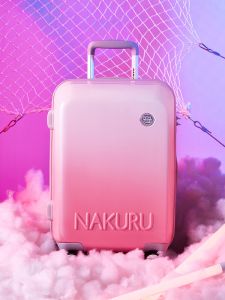 กระเป๋าเดินทาง NAKURU ขนาด 20 นิ้ว กระเป๋าเดินทางแบบเงียบพร้อมสายรัดกระเป๋าแบบปรับได้สีชมพูอ่อนสำหรับผู้หญิง ลายการ์ตูนน่ารัก