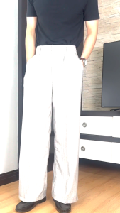 กางเกงขากระบอกใหญ่ BAGGY สีริ้วยาว ผ้าWOOLยืด เนื้อผ้ามีน้ำหนักทิ้งตัว