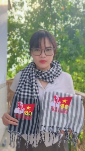 Khăn rằn thêu LOGO 80 Năm chào mừng Quốc khánh 2/9 165cm*60cm quàng cổ giữ ấmche nắng làm quà tặng