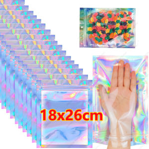200-1PCS Laser Sealing Bags Color Plastic Holographic Candy Food Pouch Resealable Necklace Jewelry Gift Packaging Storage Bag