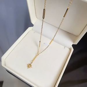 good 999 18K Gold Titanium Steel Six Star Zircon Spliced Tassel Design Necklace N8339