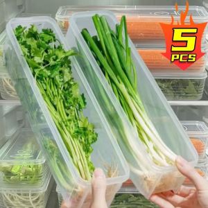5Pcs Fresh Box Refrigerator Storage Boxes Scallions Food Container with Lid Cold Crisper Sealed Kitchen Fresh Fruit Fridge Organiser