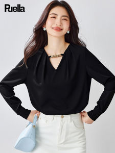 Puella | French V-Neck Chain Decoration Stylish Waist-Cinching Modern Trendy Shirts