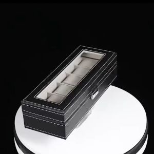 6 Grids Slot Leather Watch Box Display Case Organizer Glass Jewelry Storage Black