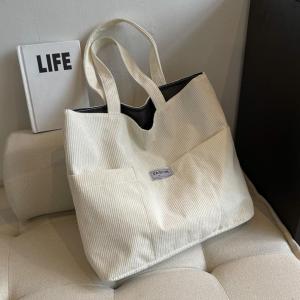 Large Capacity Canvas Tote Bag Single Shoulder for College Students Commuting Womens Bag Korean Style Shopping Bag Shape