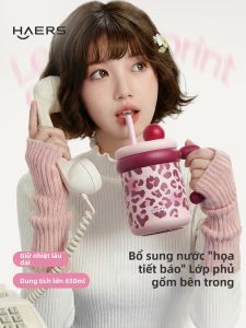 Haers | Cốc Nước Có Ống Hút Lót Sứ Đẹp