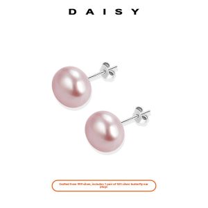 Elegant 999 Pure Silver Freshwater Pearl Stud Earrings for Women Luxury Minimalist Ear Caring Hole Vintage Bone Studs Jewelry