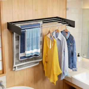 Wall Mounted Retractable Clothes Drying Rack Foldable Aluminum Laundry Hanger Rack Heavy Duty Collapsible Towel Garment Drying Rack for Balcony Bathroom