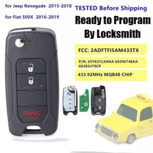 For 2016-2019 Fiat 500X for Jeep Renegade 2015 2016 2017 2018 Keyless Smart Remote Key Fob 2ADFTF15AM433TX 433MHZ MQB48 Megamos