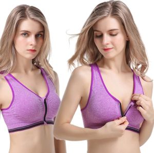 🇲🇾STOCK KL FELLO Women Plus Size 100% Cotton Soft Front Open Zips Sport Bra Dance Fitness Exercise Running Gym Sekolah Yoga Fitness Tops Bra