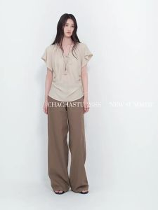 Áo Sơ Mi Ôm Dáng Tay Bồng Cổ V Thắt Đai