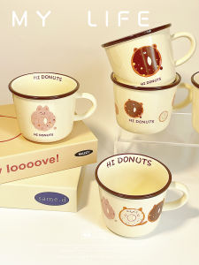 Retro Ceramic Mugs with Spoon for Office And Home Drinking Coffee Cup Womens Style Breakfast Milk Cup Cartoon Anime Pattern