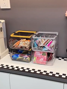 Vixplorn Acrylic Snack Storage Box Transparent Stackable Desktop Organizer Shelf Large Capacity Diagonal Opening Rumah Tangga Dapur
