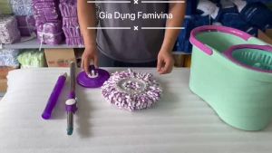 Bộ lau nhà thông minh 360 độ tự vắt lồng nhựa xoay nhẹ vắt khô sạch cây lau nhà mâm nhựa kèm bông lau nhà Cotton