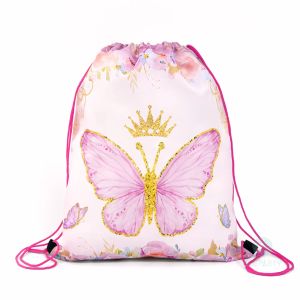 GeeParty 1pcs Crown Butterfly Drawstring Backpack String Bag Candy Pouch for Birthday Party Supplies