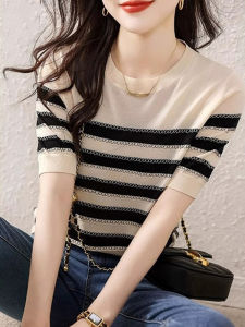 WANGGONGZHU | Princess Style Ice Silk Knitted Short Sleeve T-Shirt Women Summer New Fashion Anti-Aging Loose Fit Design Sense Niche