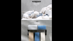 【Lucky Home】 Ecoco No-Drill Folding Towel Rack / Aerospace Aluminum Bathroom Shelf / 90 Degree Foldable / Grey 40-80cm