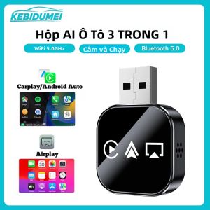 Hộp AI Thông Minh 3 Trong 1 Cho Ô Tô KEBIDUMEI Q1AS Màu Đen - Thiết Bị Kết Nối Thông Minh Không Cần Cài Đặt Hỗ Trợ WiFi Carplay Android Auto Airplay MirrorLink