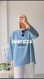Emikoawa Kaos Atasan Wanita Oversized - Top Oversize Stripes Kaos Salur Tee