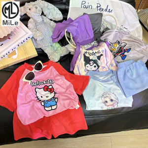 👉ชุดเด็กฤดูร้อน กางเกงขาสั้นแขนสั้น กีฬา การ์ตูน ชุดนอนเด็กชายแขนสั้น ไอซ์เซนส์ ชุดเสื้อผ้าอยู่บ้านสำหรับเด็ก Childrens Pajamas【HALOLO】