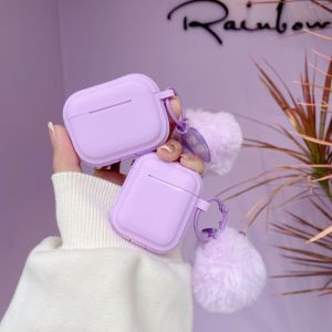 CrashStar Purple Silicone Soft AirPods Case With Plush Pendant For AirPods 1 2 3 AirPods Pro 2 4 InPods 12 i12 Wireless Bluetooth Headphones Headset Earphone Cute Casing Anti-fall Cover Shell Hot Sale