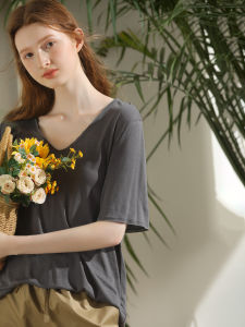 Miccbeirn | เสื้อยืดแขนสั้นถักหลวมๆ ผ้าไหมลินินฤดูร้อน ผ้าไหมน้ำแข็ง ผ้าไหม แขนสั้น ทรงหลวมๆ สำหรับผู้หญิง เสื้อผ้าทำงาน สไตล์ลำลอง