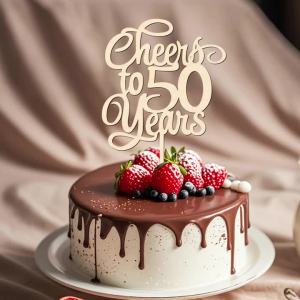 YOMDID Cheers To 50 Years Cake Topper Wooden 50th Birthday Cake Topper Nice Cake Sign for 50th Anniversary Cake Decoration