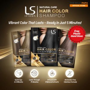 LS LESASHA Natural Care Hair Color Shampoo 30ml Black Brown Hair Dye Ammonia-Free Perwarna Rambut