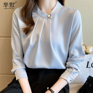 Spring Autumn French Vintage Hong Kong Style Satin Shirt Women Long Sleeve Fashionable Mature Loose Top Trendy Base Layer Shirt