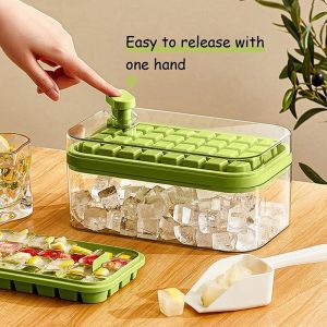 KEBIDU 32 Grid Silicone Ice Cube Tray Mould With Lid Shovel Storage Box Remove With One Click Ice Maker DIY Whiskey Cocktail Tools