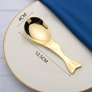 Creative Copper Fish Shaped Spoon Short Handle Stir Rice Soup Ladle Cute Childrens Dining Utensils Western Style Cutlery